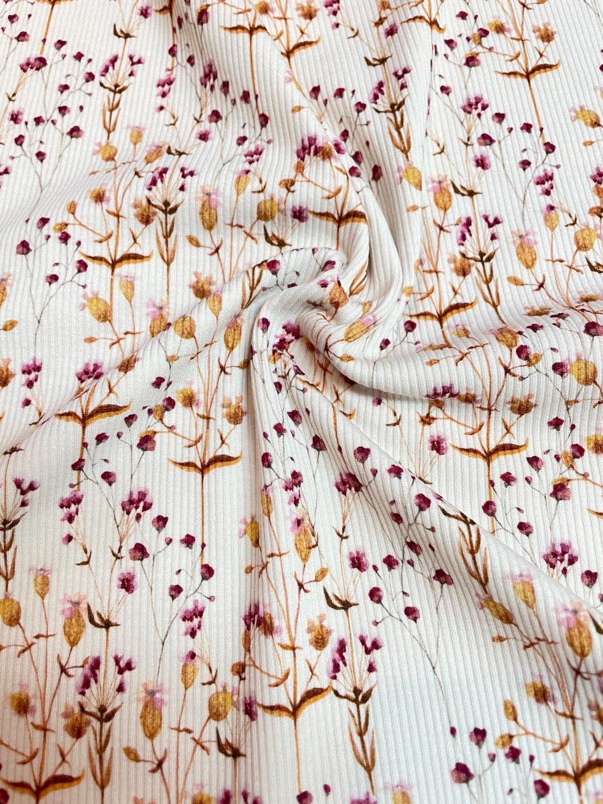 Rippstrick Jersey Stoff -Mohnblume cremfarben Rippstrick Jersey Stoff -Mohnblume cremfarben